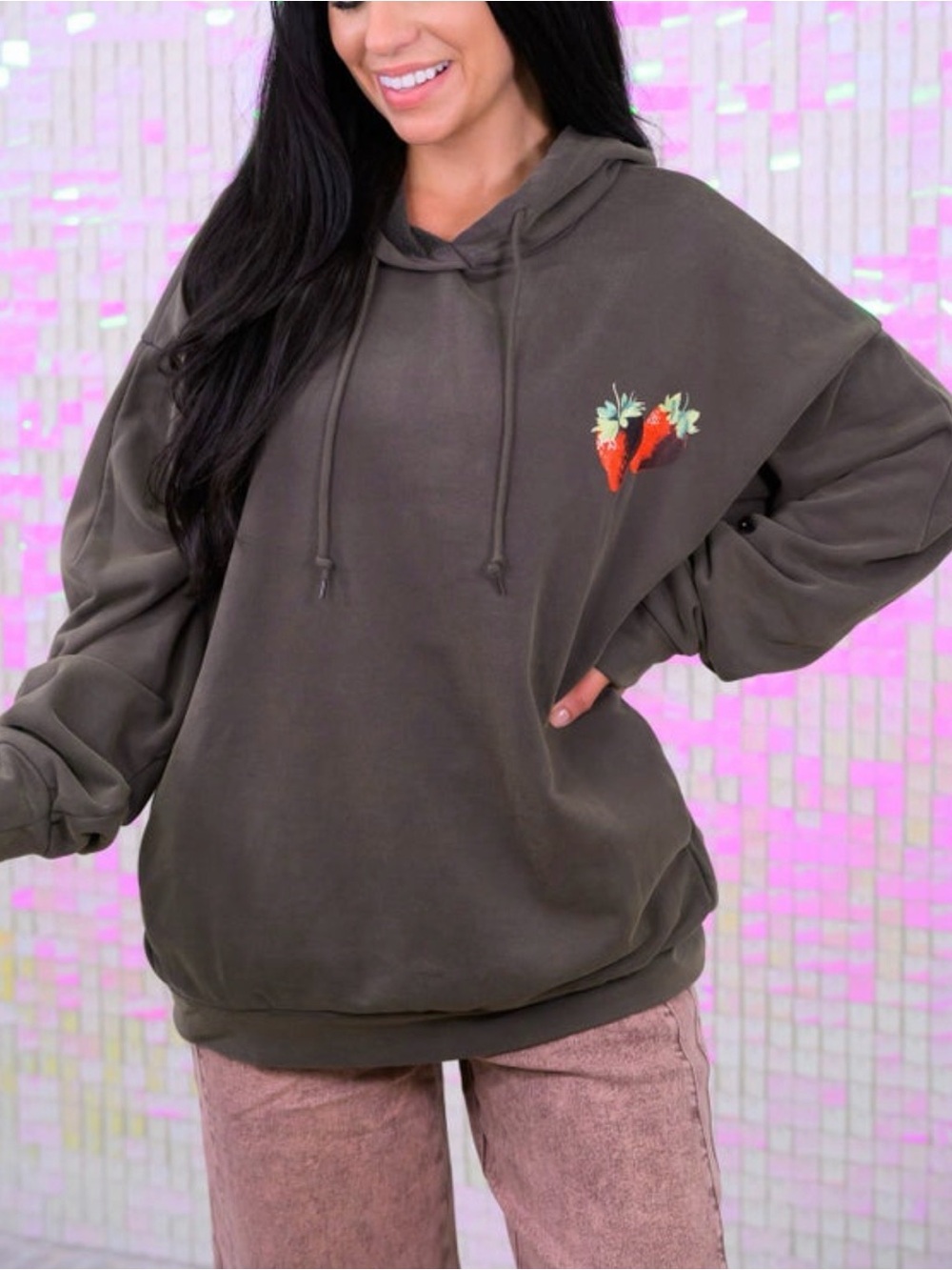 Easel Gray Hoodie with Strawberry Print M